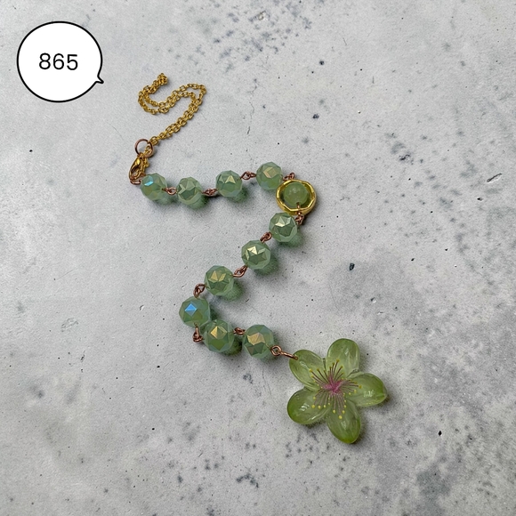 Handmade Accessories - Green Flower Car Charm with Faceted Glass Beads - Handmade